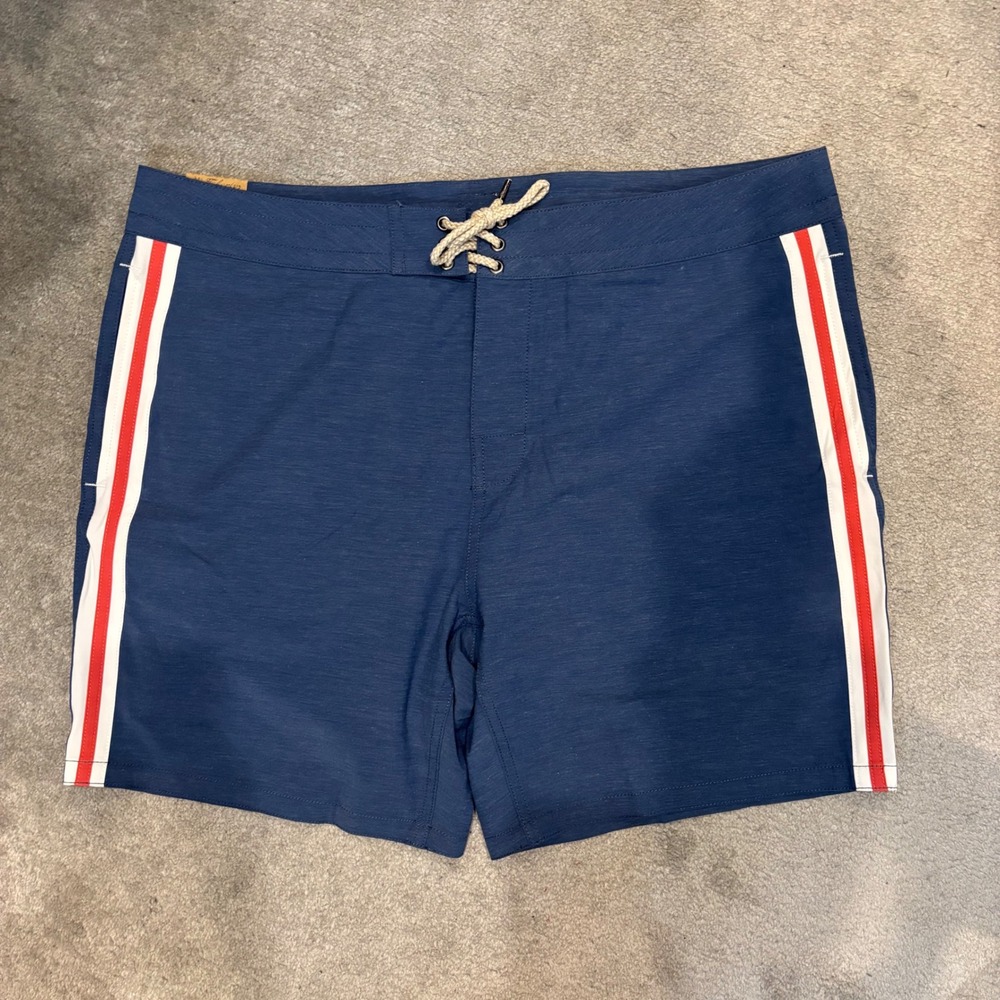 NWT Faherty Retro Surf Stripe Board Shorts Blue Red White Swim Trunks Mens 38